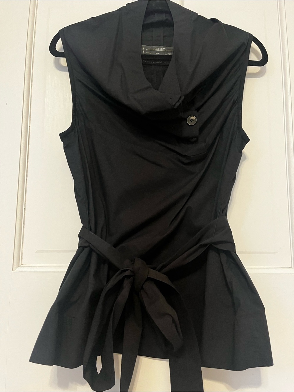 AllSaints Black Sleeveless Draped Cowl Neck Top with Waist Tie